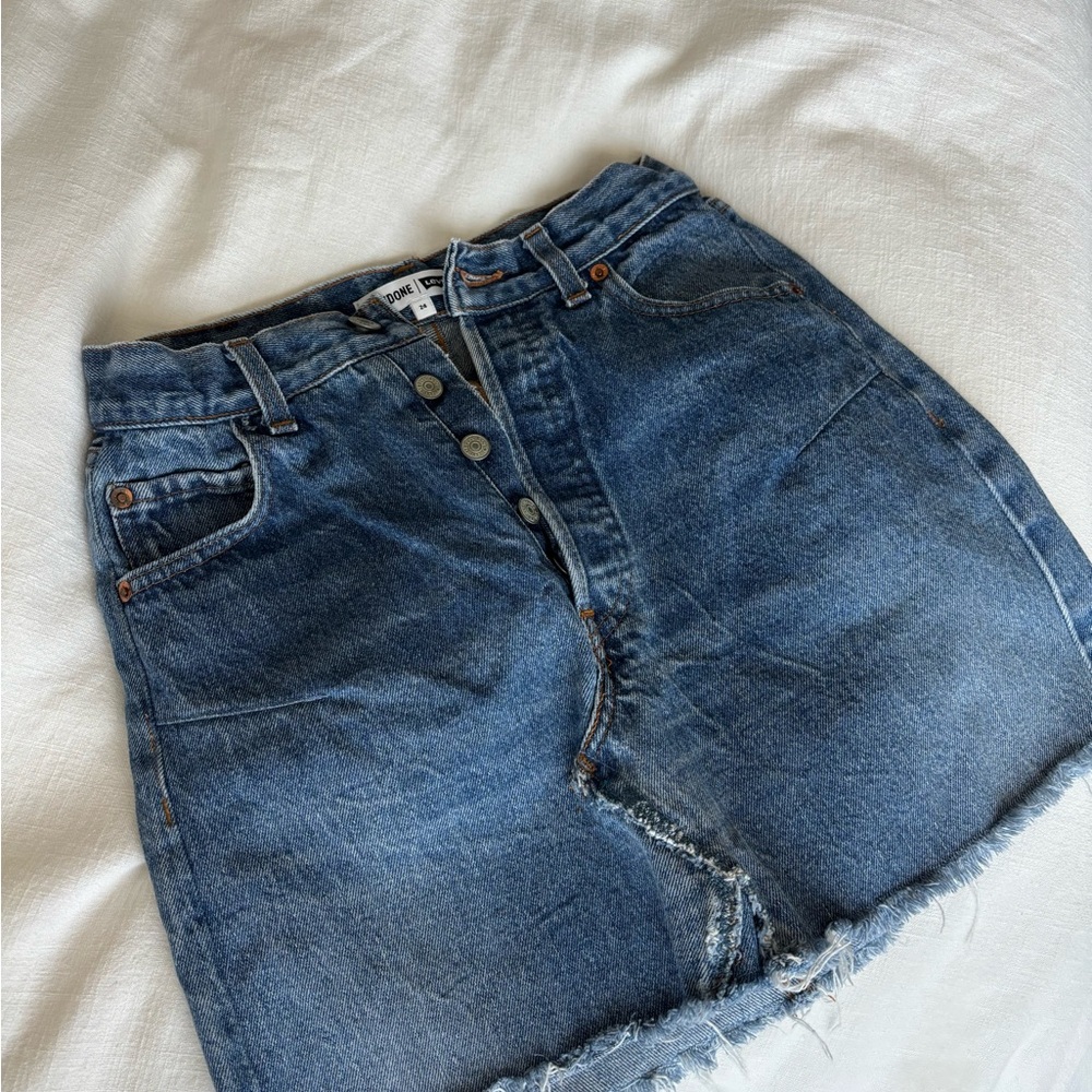 Re/Done Levi's Medium Blue Button-Front Denim Ski… - image 1